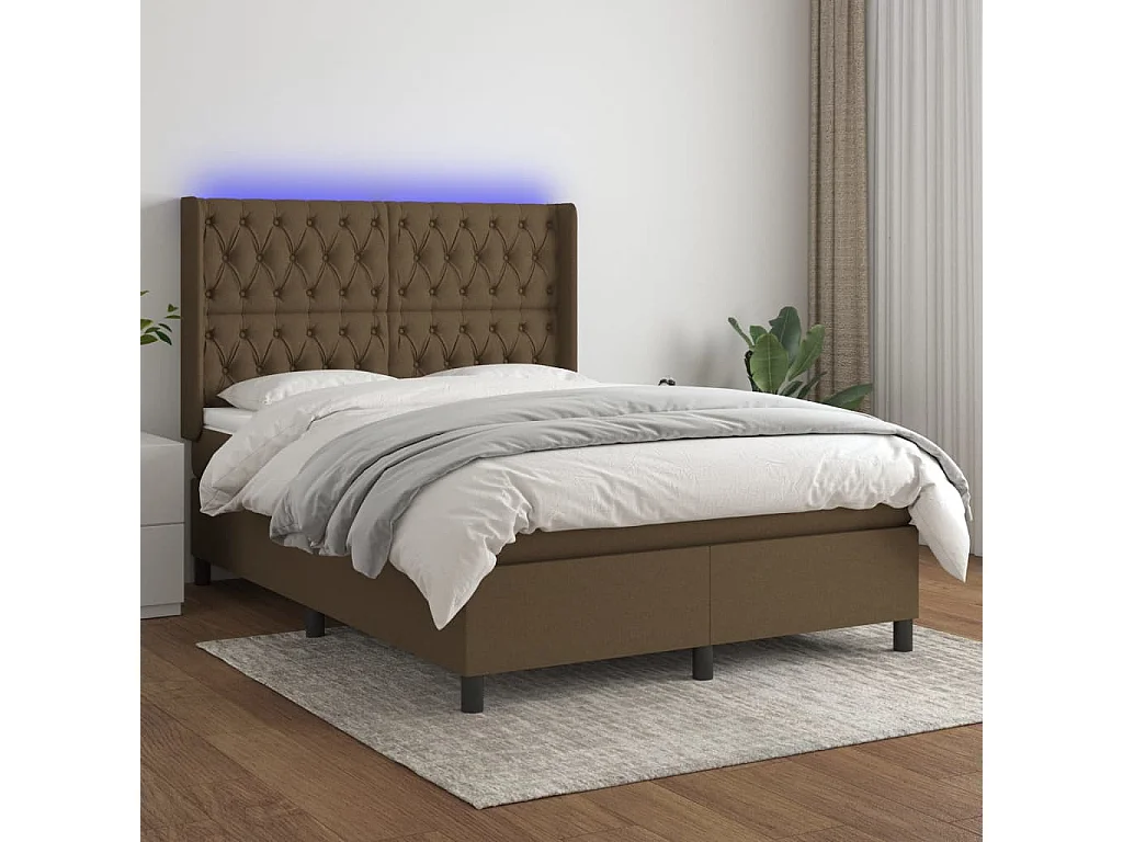 Boxspringbett mit Matratze & LED Dunkelbraun 140x190 cm Stoff
