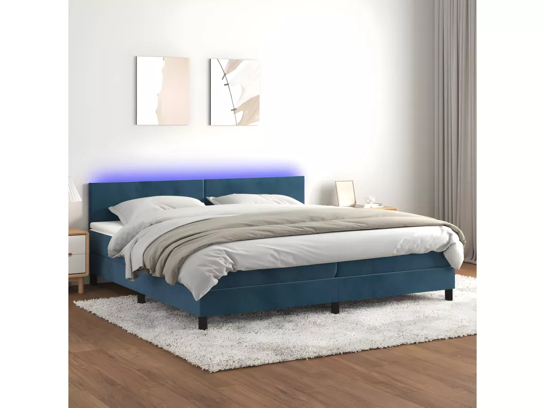 Kauf Unique Boxspringbett mit Matratze & LED Dunkelblau 200x200 cm Samt