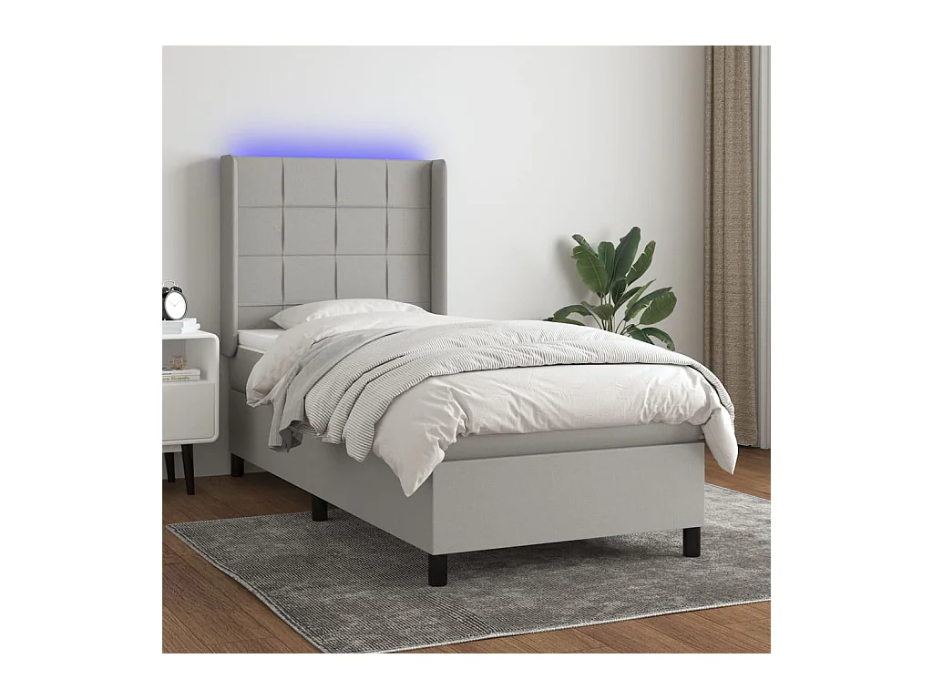 Sommier à lattes de lit matelas LED Gris clair 100x200 cm Tissu
