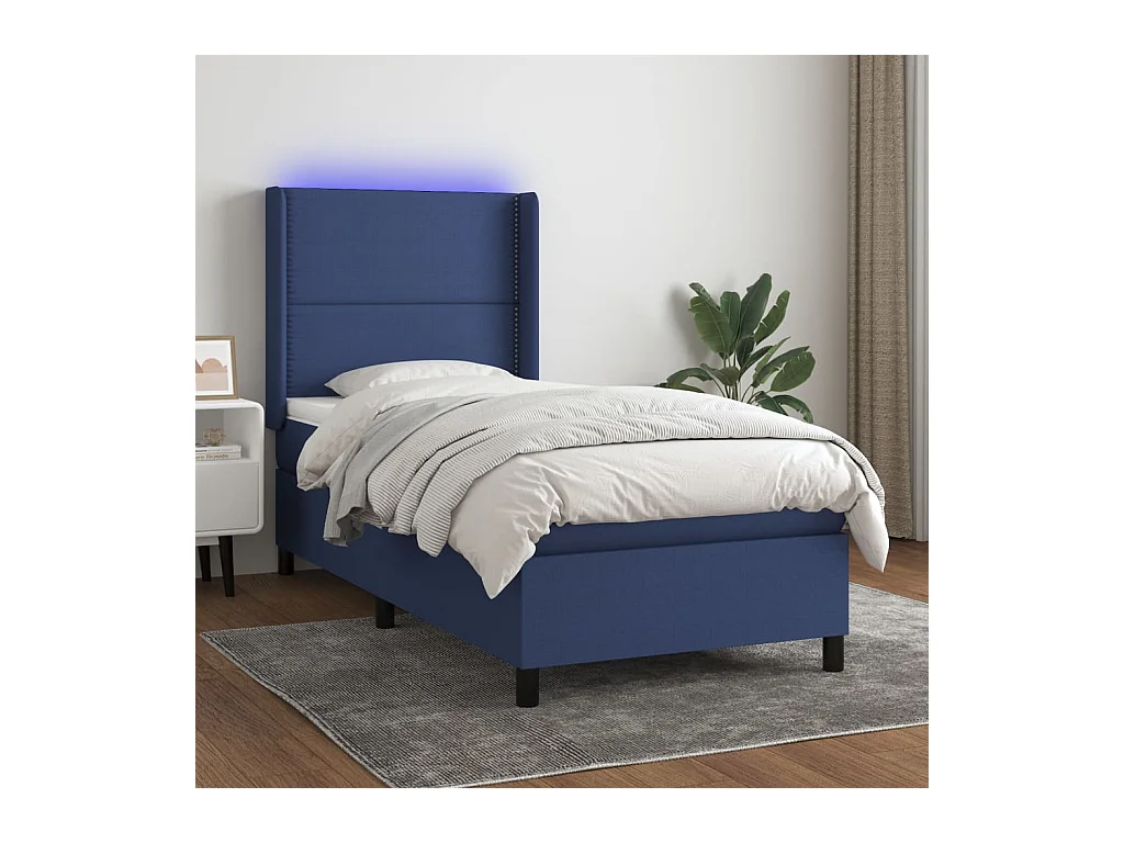 Sommier à lattes de lit matelas LED Bleu 100x200 cm Tissu