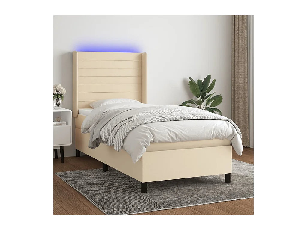 Sommier à lattes de lit matelas et LED Crème 100x200 cm Tissu