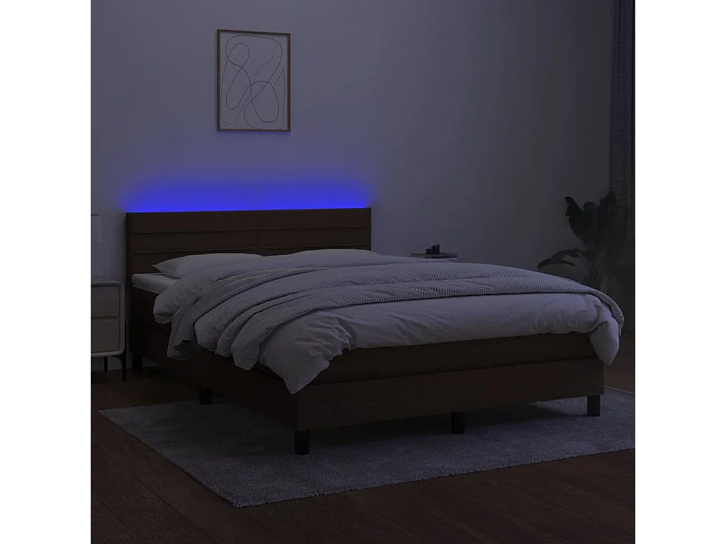 Letto a Molle Materasso e LED Marrone Scuro 140x200 cm Tessuto