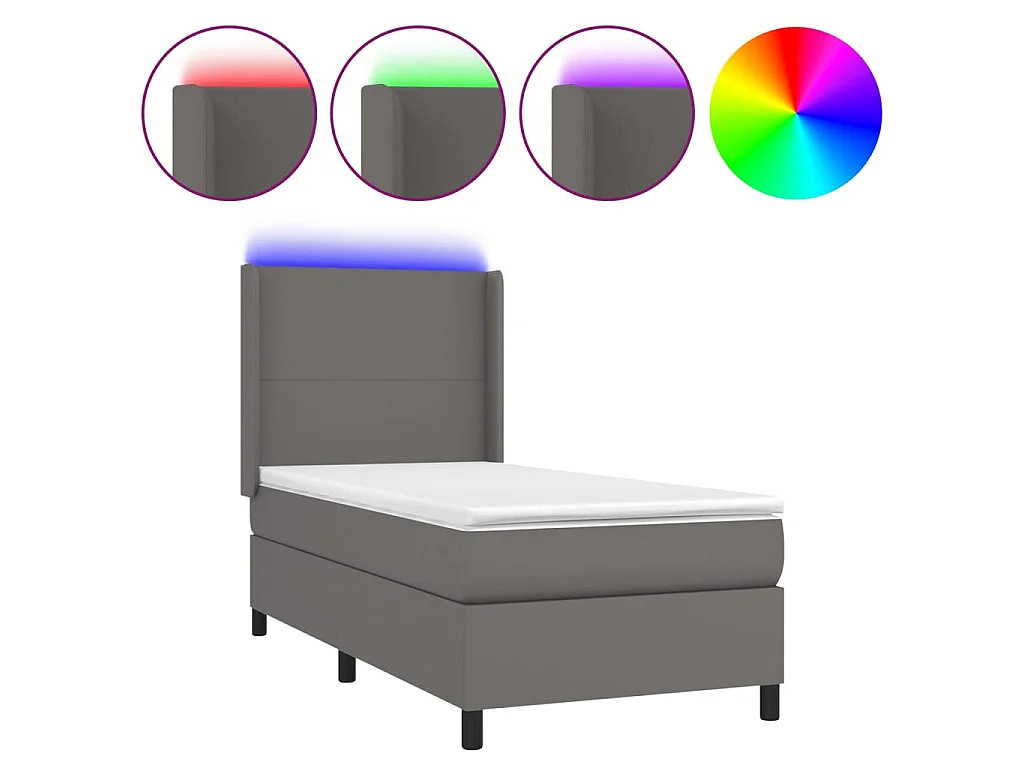 Giroletto Molle con Materasso e LED Grigio 90x200cm Similpelle