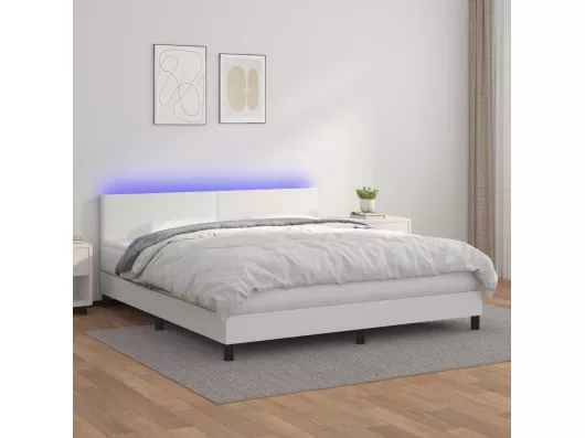 Kauf Unique Boxspringbett mit Matratze & LED Weiß 160x200 cm Kunstleder