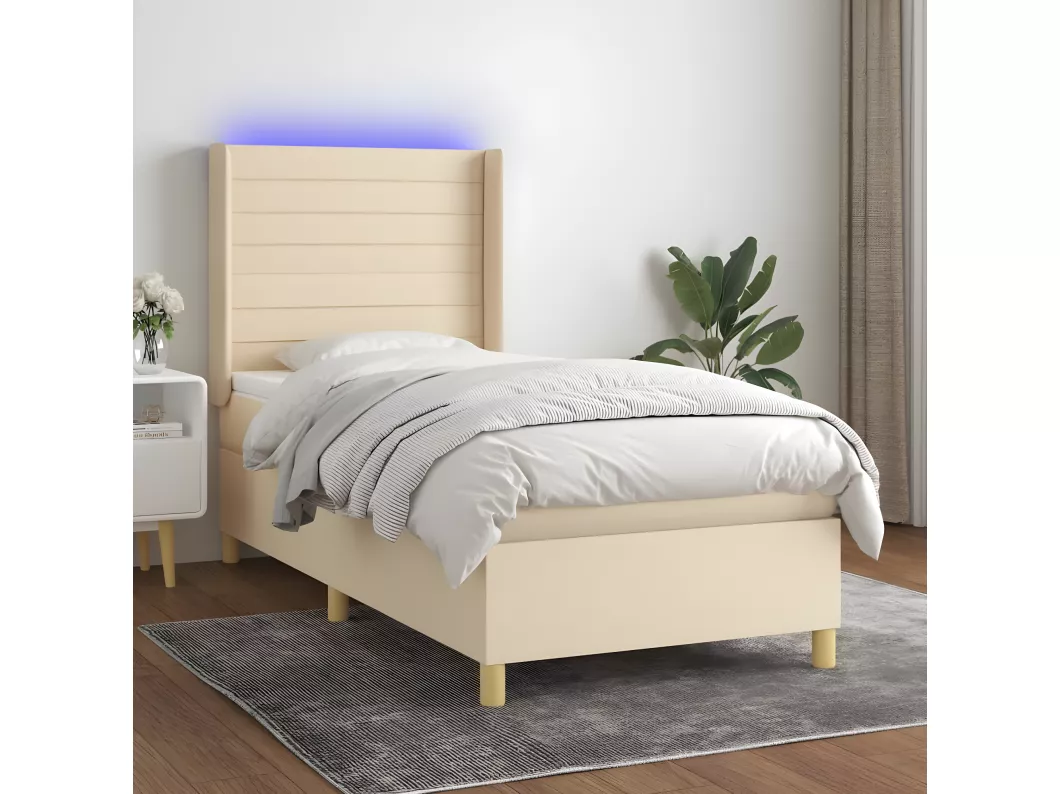 Kauf Unique Boxspringbett mit Matratze & LED Creme 100x200 cm Stoff