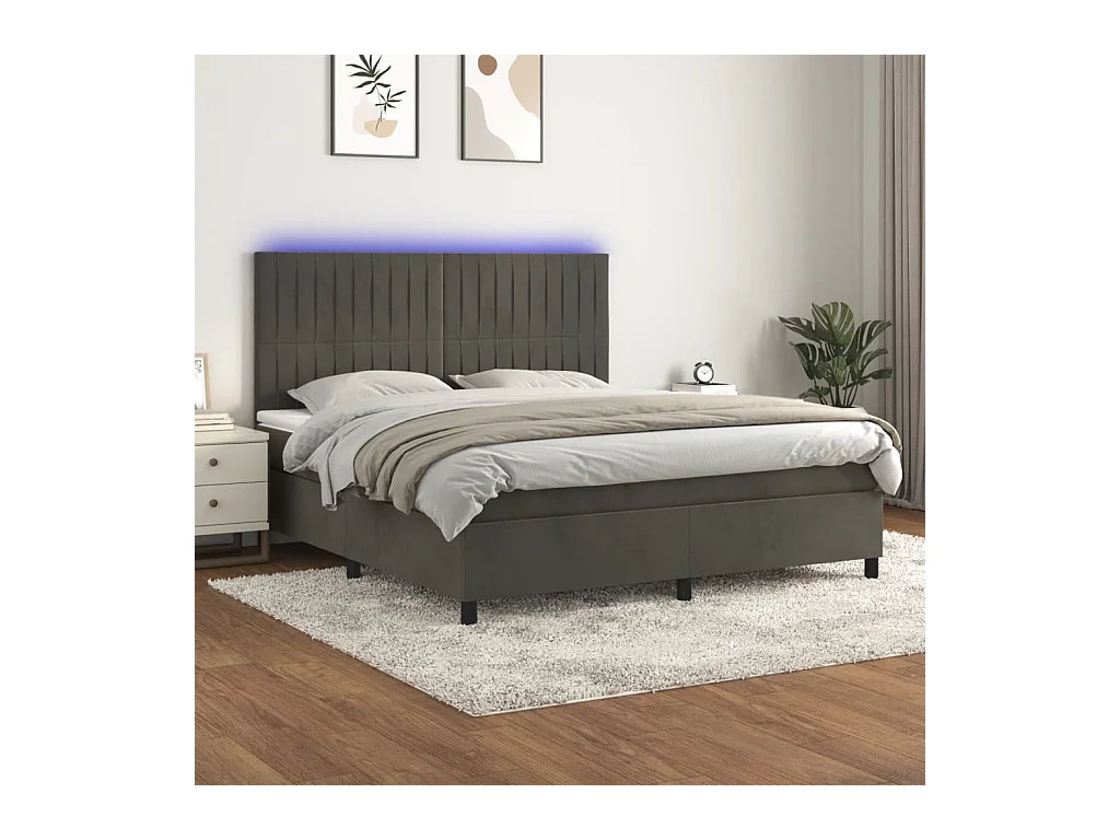 Letto a Molle con Materasso e LED Grigio Scuro 160x200 cm
