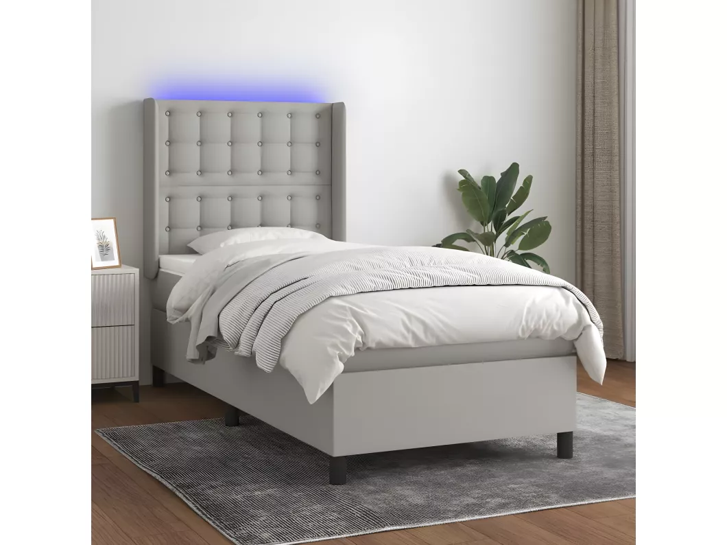 Kauf Unique Boxspringbett mit Matratze & LED Hellgrau 80x200 cm Stoff