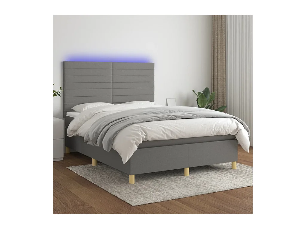 Letto a Molle Materasso e LED Grigio Scuro 140x200cm in Tessuto