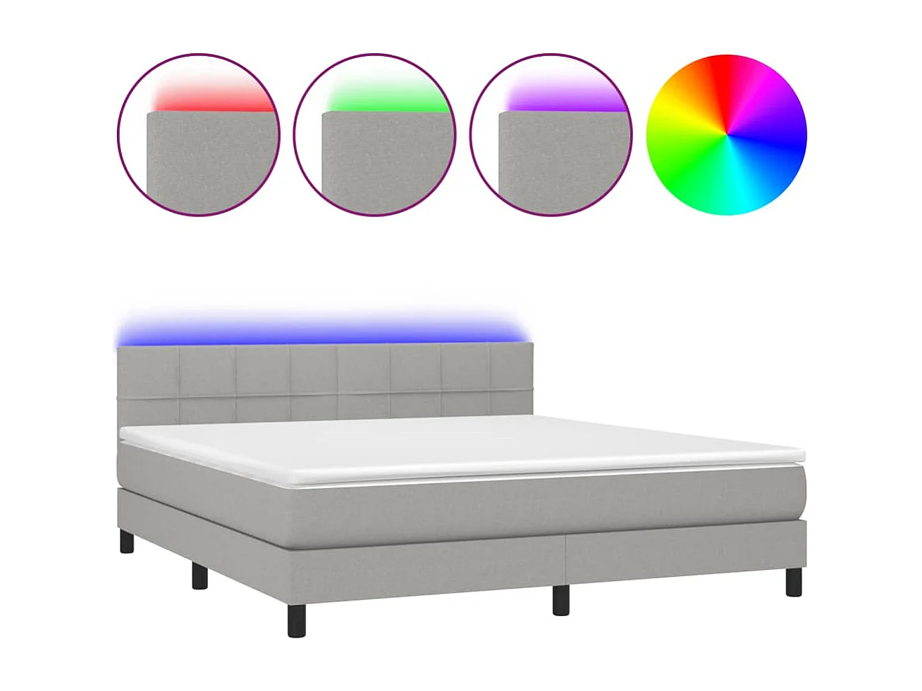 Sommier à lattes de lit et matelas et LED Gris clair 180x200 cm