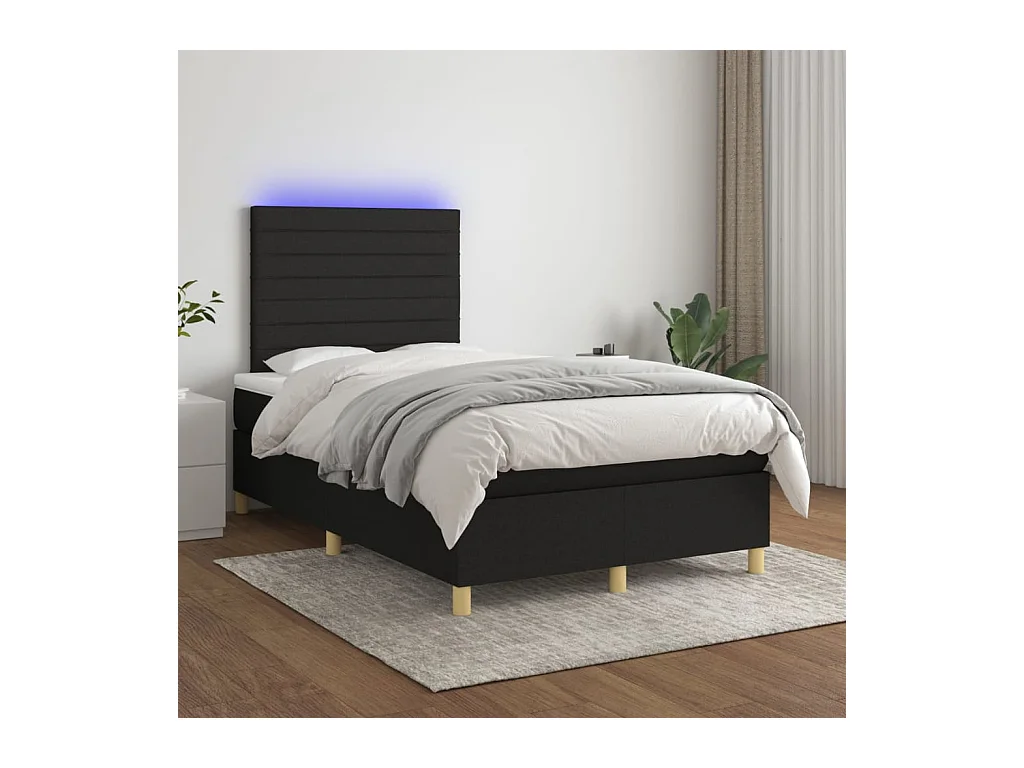 Sommier à lattes de lit et matelas et LED Noir 120x200 cm Tissu