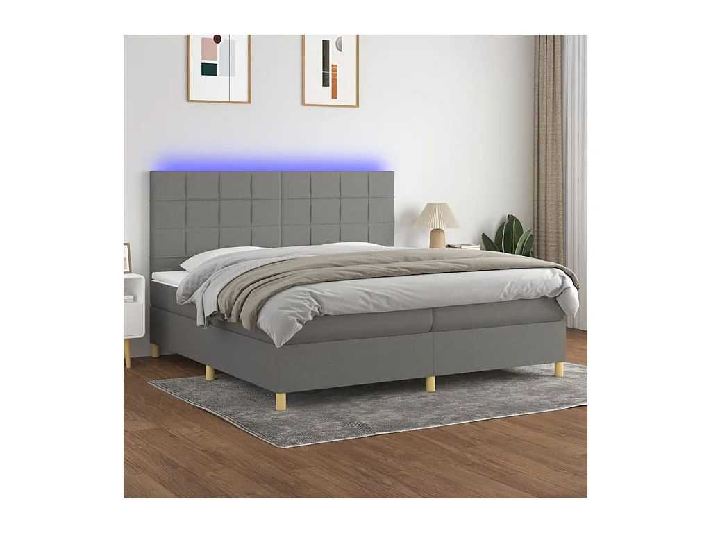Sommier à lattes de lit et matelas et LED Gris foncé 200x200 cm