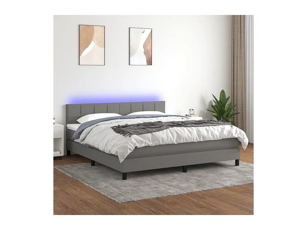 Sommier à lattes de lit et matelas et LED Gris foncé 160x200 cm