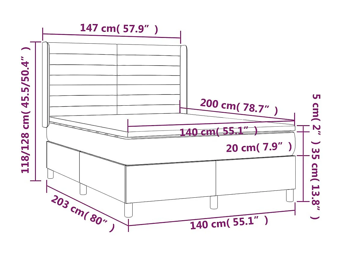 Boxspring met matras en LED stof crèmekleurig 140x200 cm