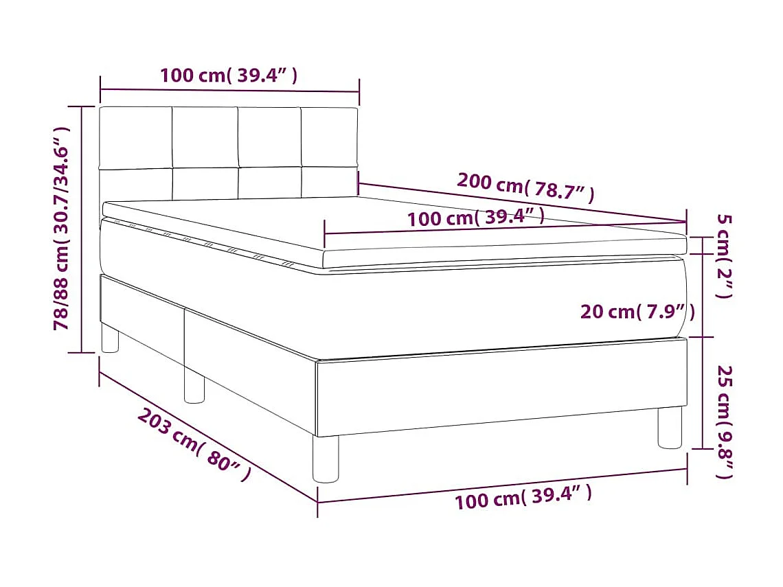 Boxspringbett mit Matratze & LED Dunkelblau 100x200 cm Samt