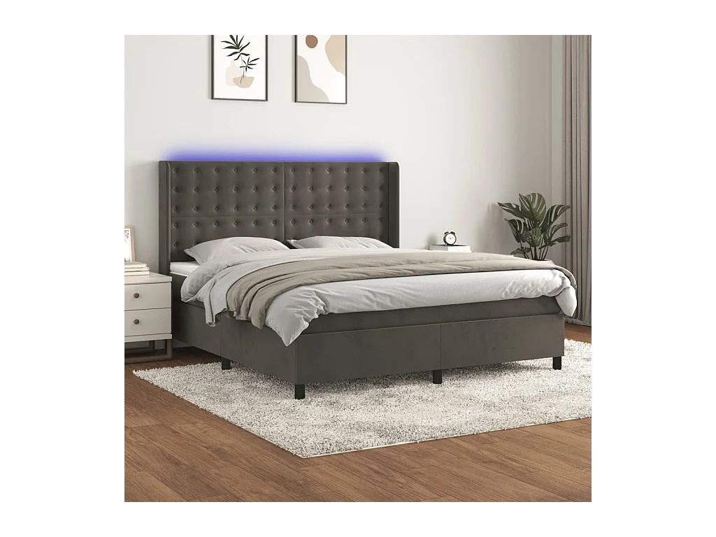 Sommier à lattes de lit matelas et LED Gris foncé 160x200 cm