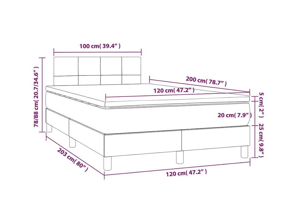 Sommier à lattes de lit avec matelas LED Bleu foncé 120x200 cm