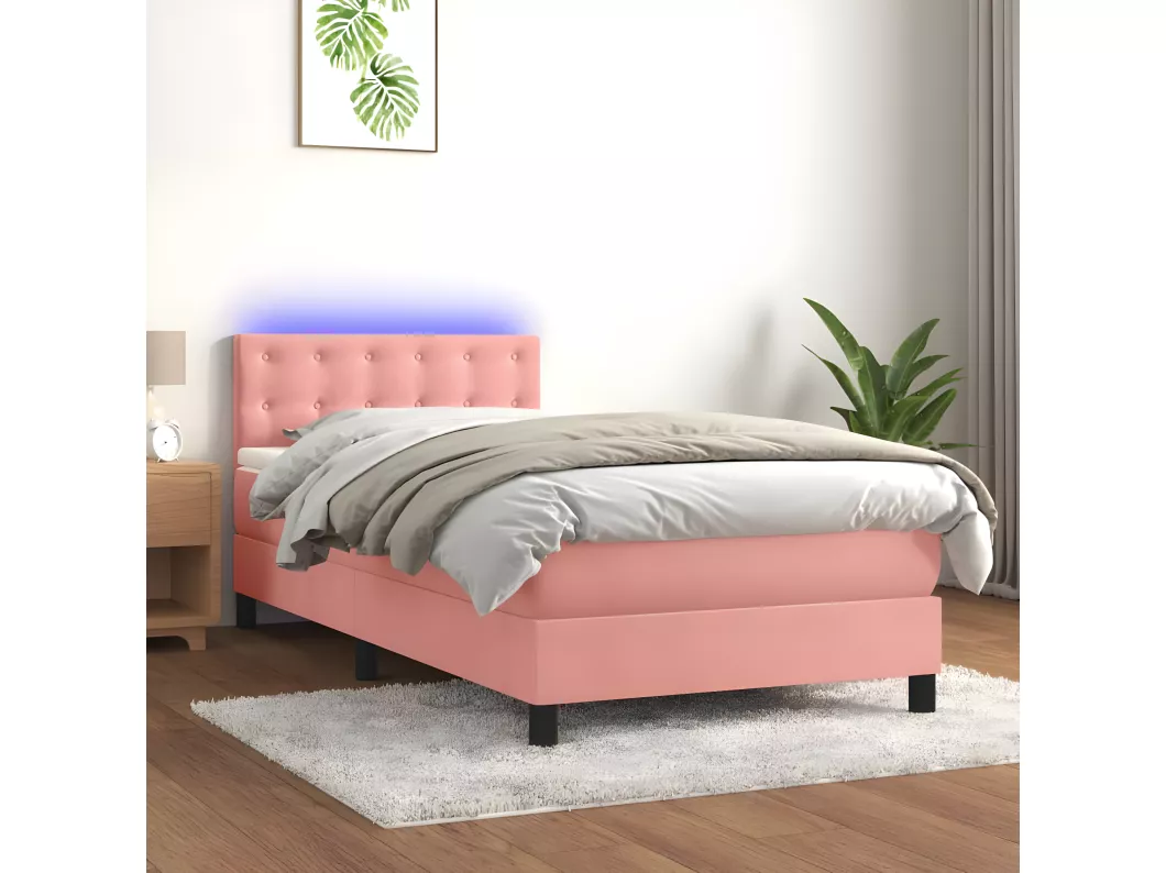 Kauf Unique Boxspringbett mit Matratze & LED Rosa 80x200 cm Samt