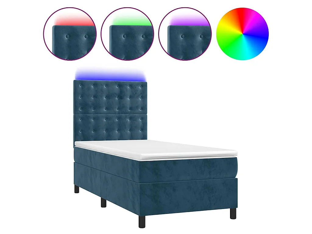 Letto a Molle con Materasso e LED Blu Scuro 80x200cm in Velluto