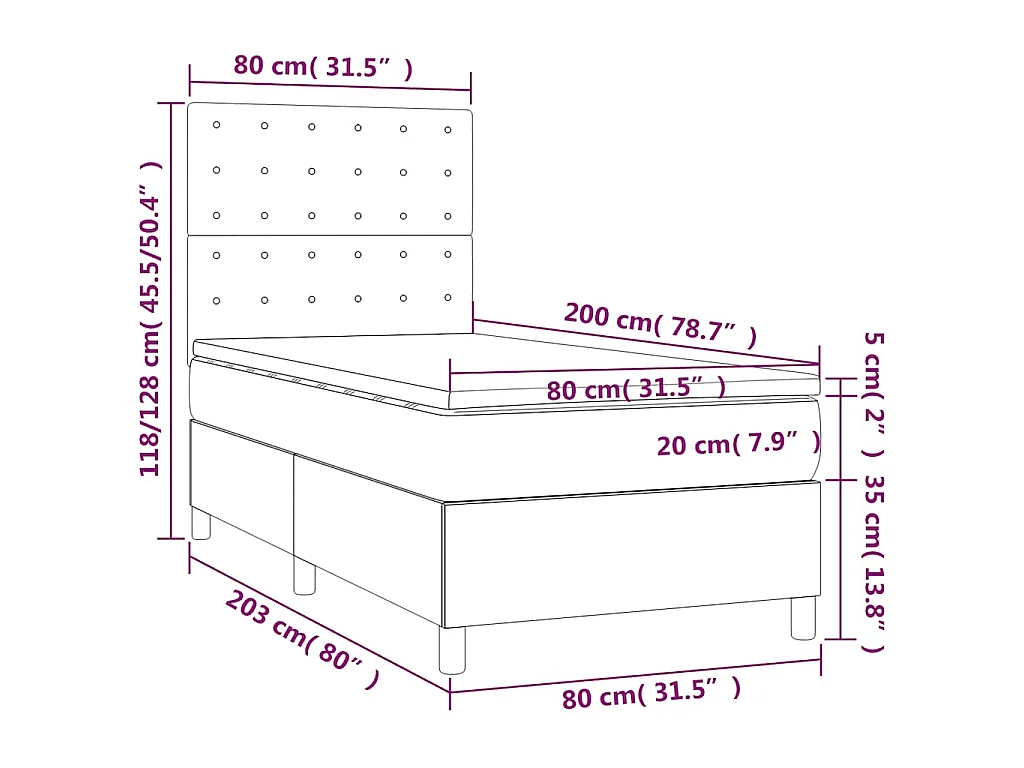 Letto a Molle con Materasso e LED Blu Scuro 80x200cm in Velluto