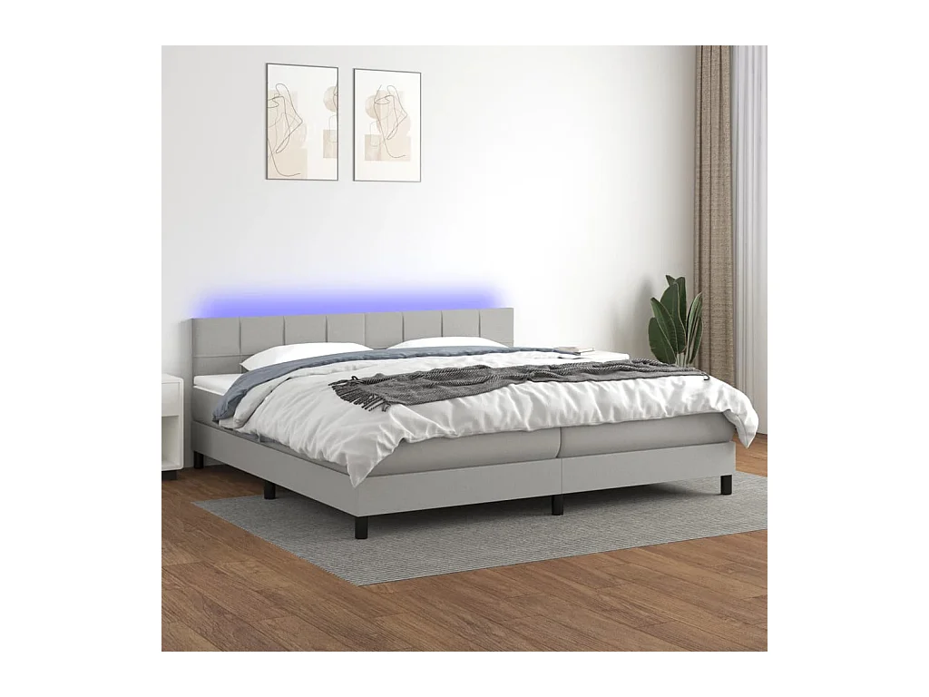 Letto a Molle Materasso e LED Grigio Chiaro 200x200 cm Tessuto