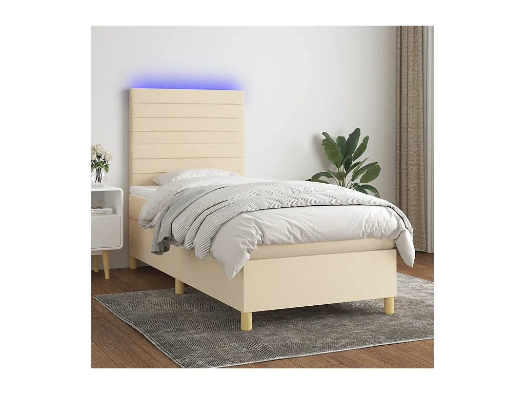 Sommier à lattes de lit et matelas et LED Crème 80x200 cm Tissu