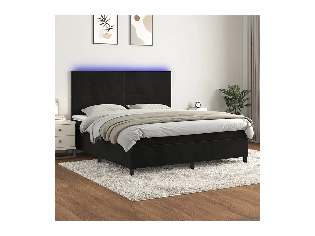 Sommier à lattes de lit et matelas LED Noir 160x200 cm Velours