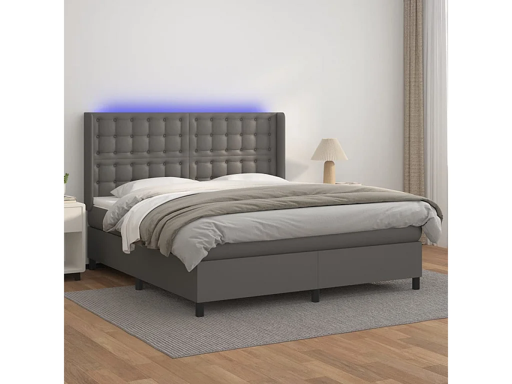 Sommier à lattes de lit matelas LED Gris 160x200 cm Similicuir