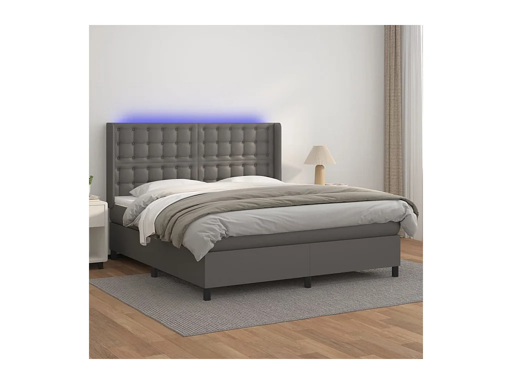 Sommier à lattes de lit matelas LED Gris 160x200 cm Similicuir