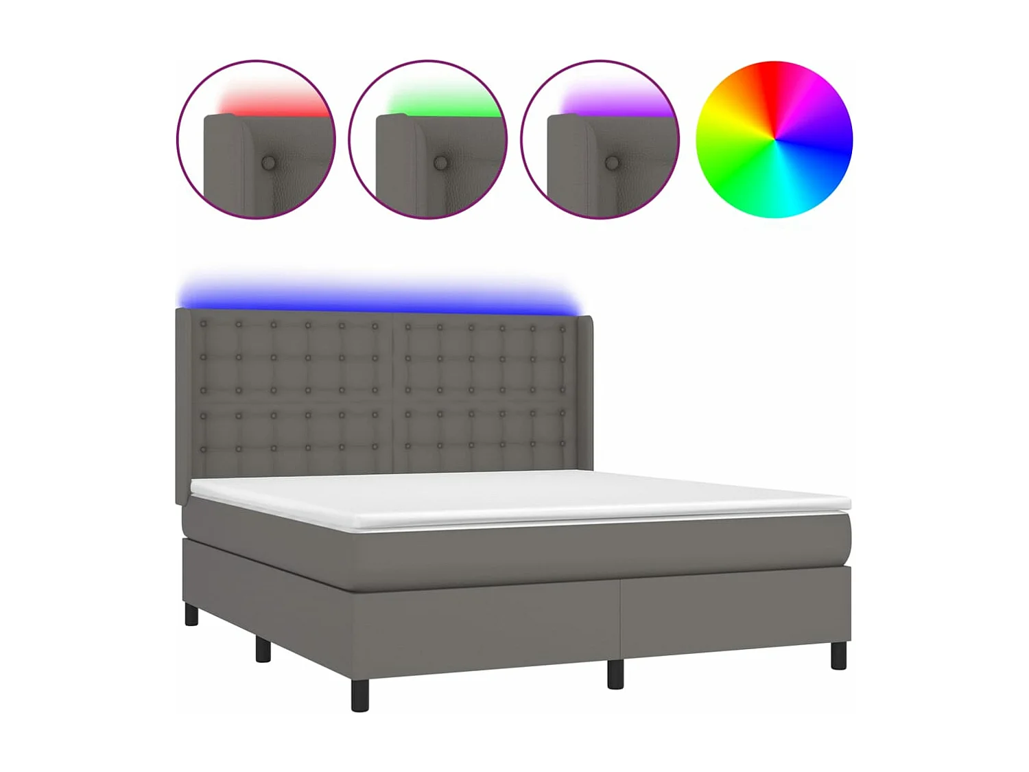 Sommier à lattes de lit matelas LED Gris 160x200 cm Similicuir
