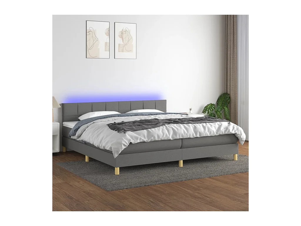 Boxspring met matras en LED stof donkergrijs 200x200 cm