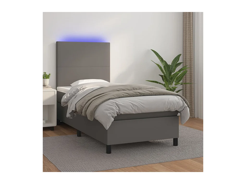 Boxspring met matras en LED kunstleer grijs 90x190 cm