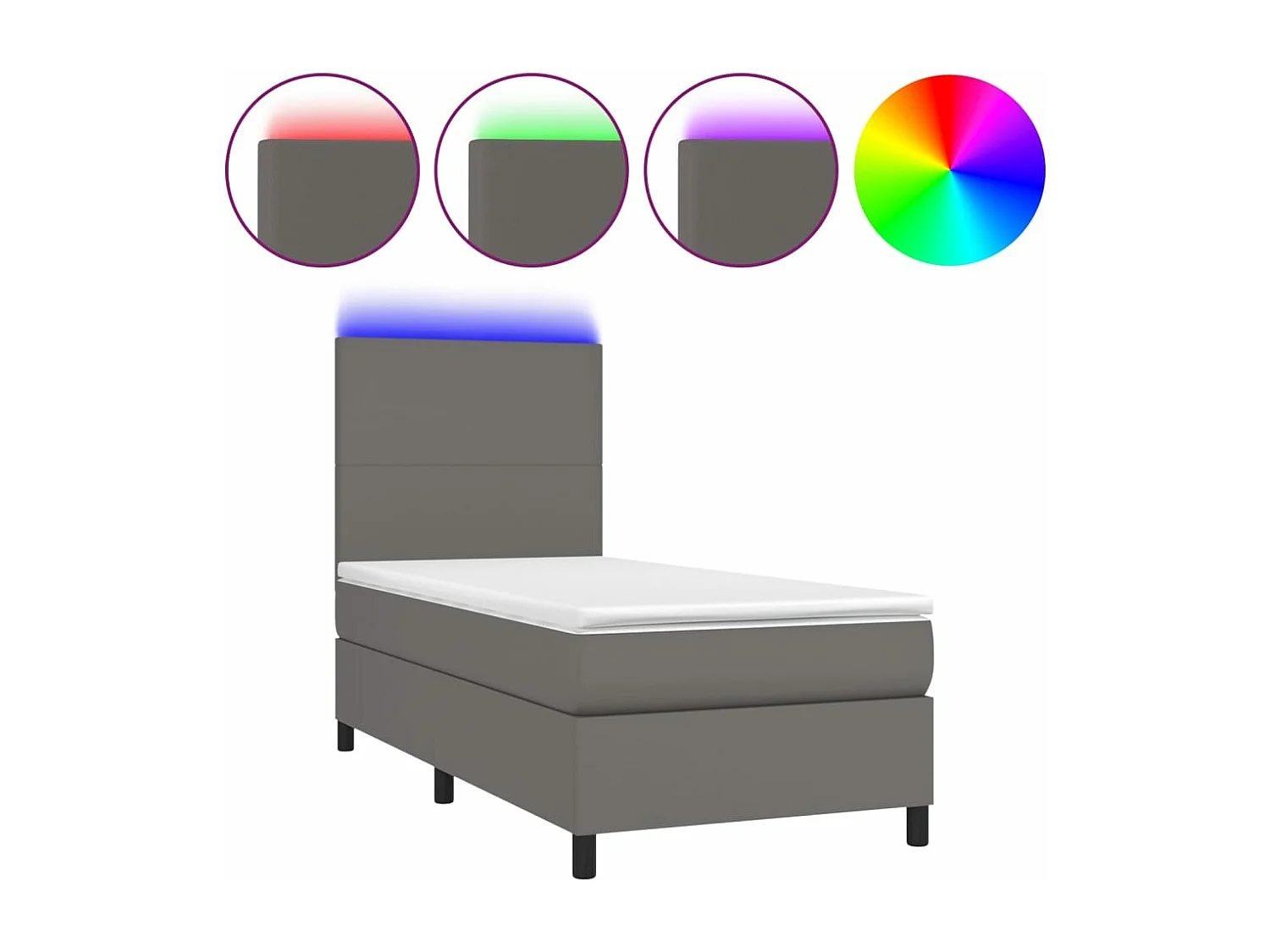 Sommier à lattes de lit avec matelas et LED Gris 90x190 cm