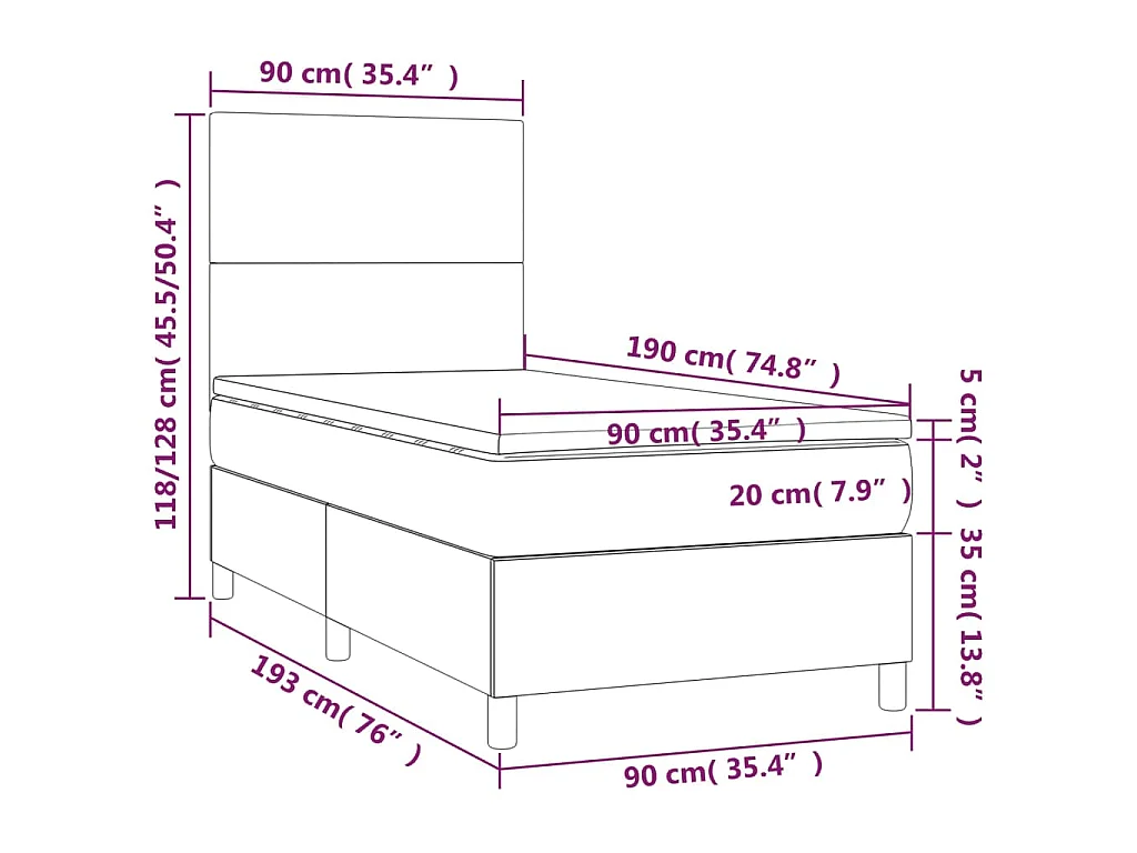 Boxspringbett mit Matratze & LED Grau 90x190 cm Kunstleder