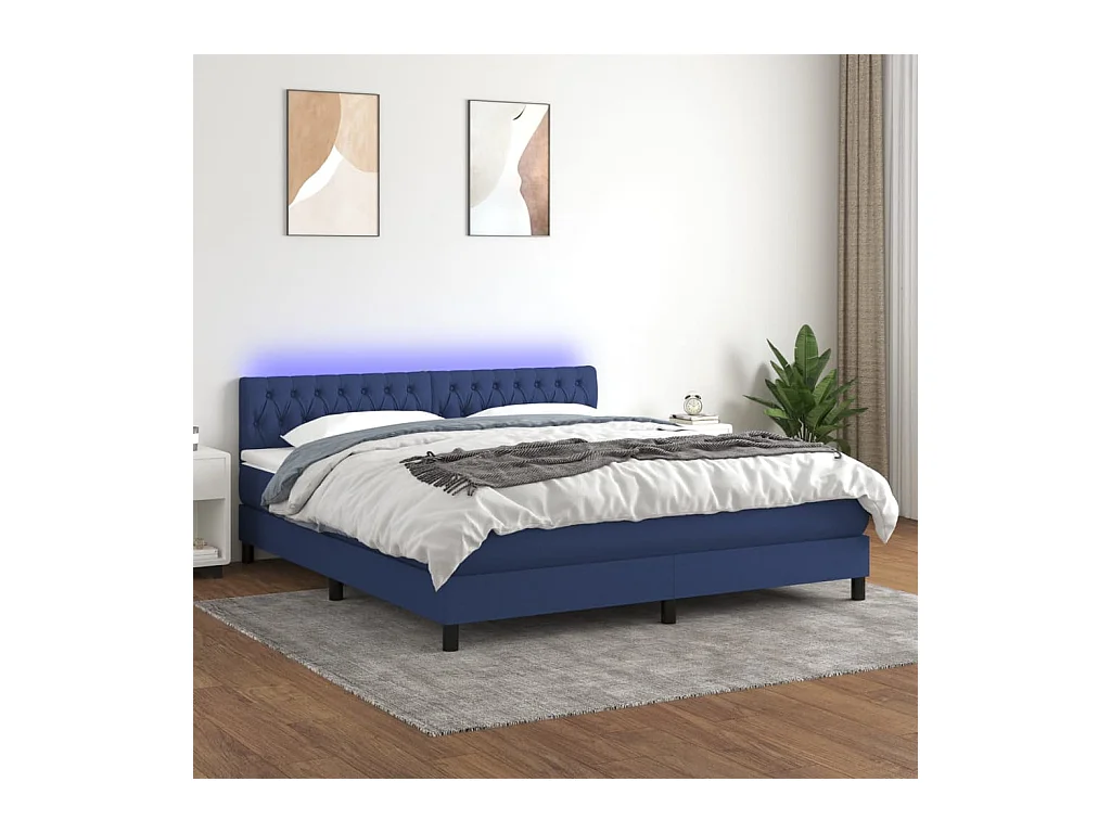 Sommier à lattes de lit avec matelas LED Bleu 160x200 cm Tissu