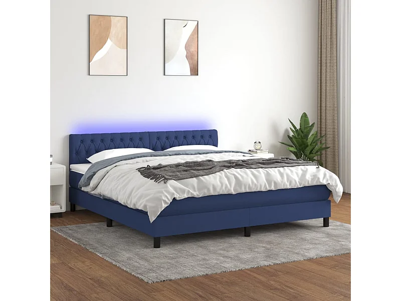 Sommier à lattes de lit avec matelas LED Bleu 160x200 cm Tissu