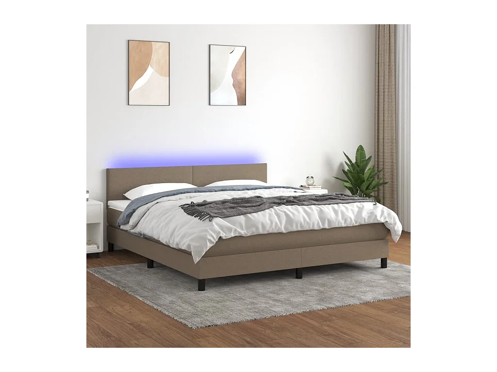 Sommier à lattes de lit avec matelas LED Taupe 180x200 cm Tissu