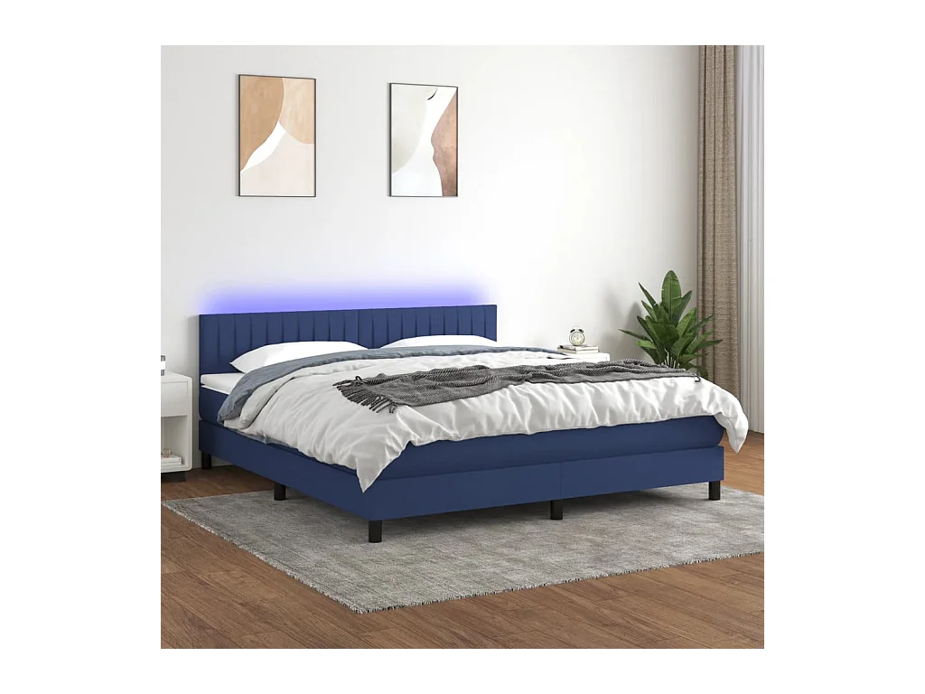 Sommier à lattes de lit avec matelas LED Bleu 180x200 cm Tissu