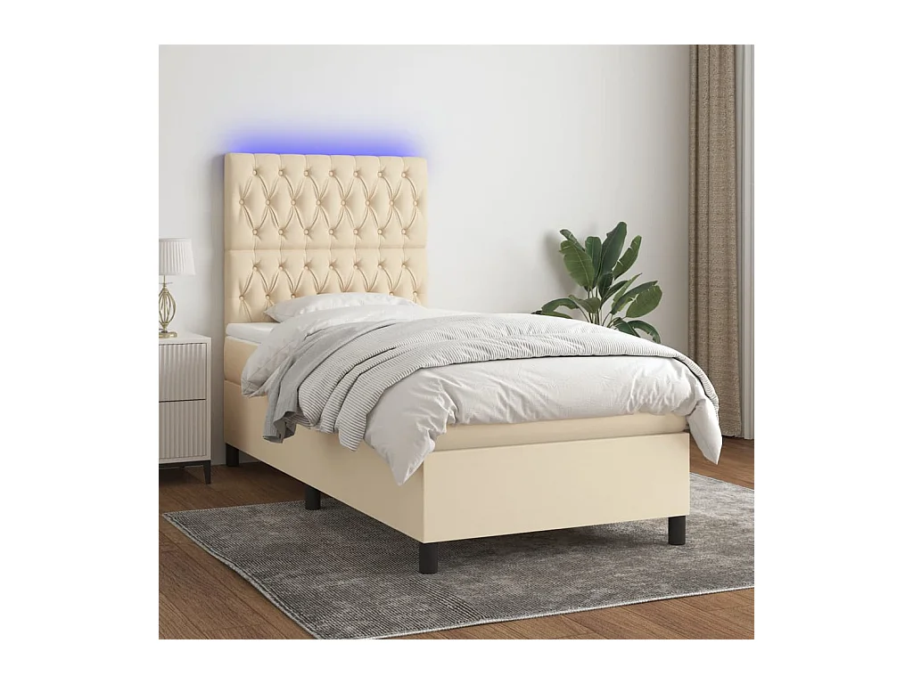 Sommier à lattes de lit et matelas et LED Crème 80x200 cm Tissu
