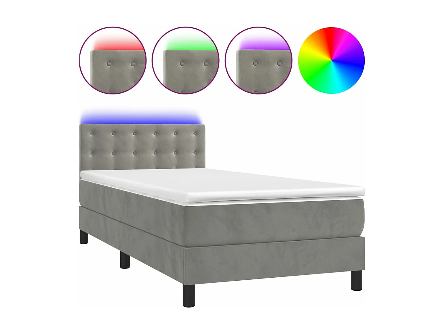 Cama box spring c/ colchão/LED 90x200 cm veludo cinzento-claro