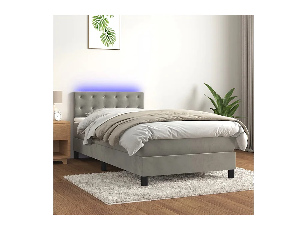 Sommier à lattes de lit avec matelas et LED Gris clair 90x200cm