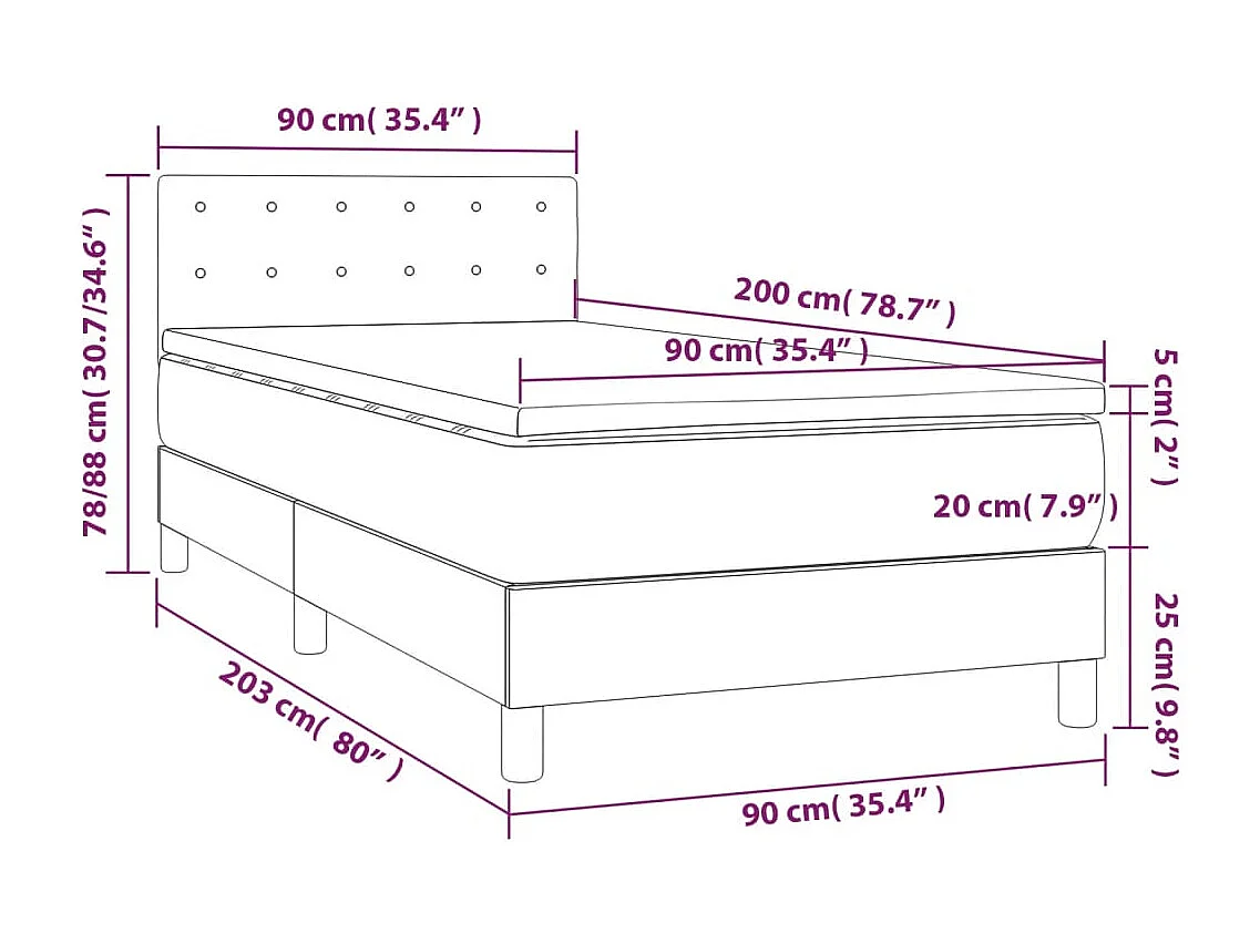 Boxspringbett mit Matratze & LED Hellgrau 90x200 cm Samt