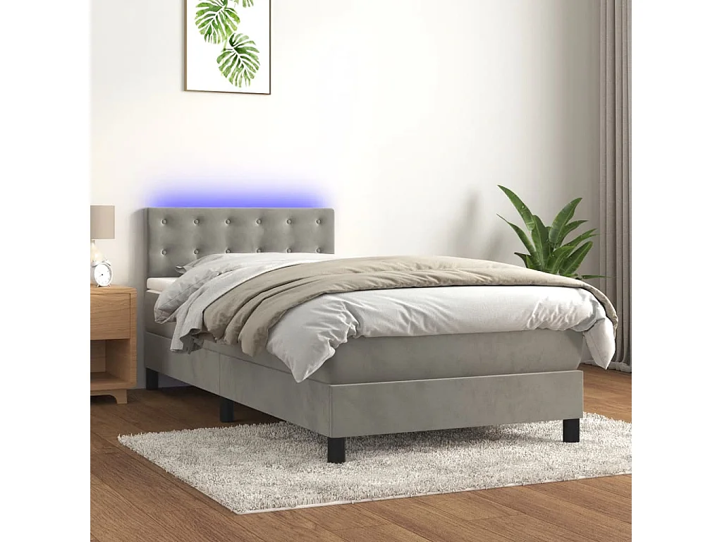 Boxspring met matras en LED fluweel lichtgrijs 90x200 cm
