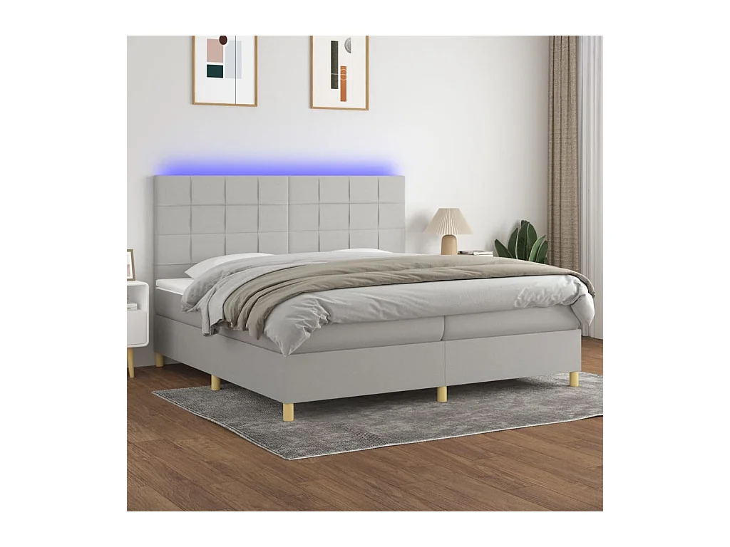 Sommier à lattes de lit matelas et LED Gris clair 200x200 cm