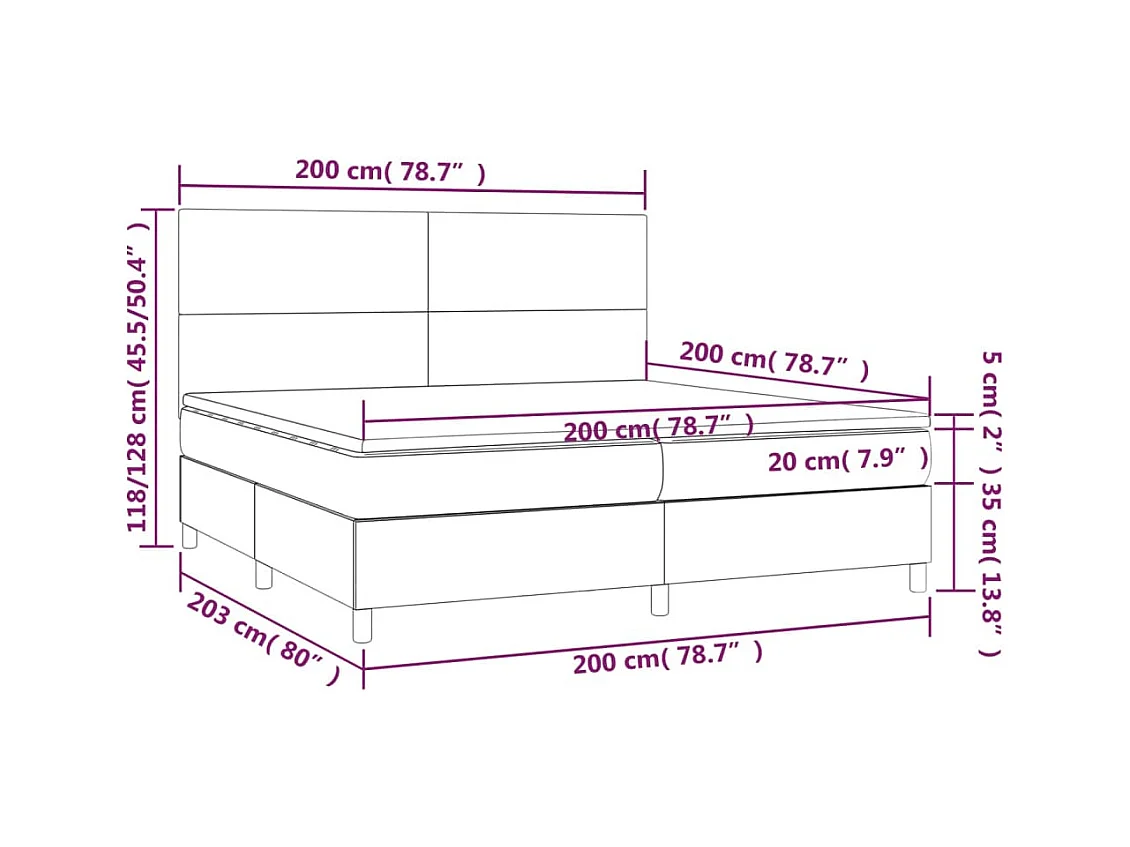 Sommier à lattes de lit avec matelas LED Bleu foncé 200x200 cm