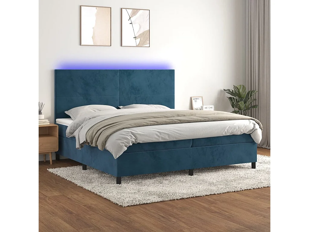 Sommier à lattes de lit avec matelas LED Bleu foncé 200x200 cm