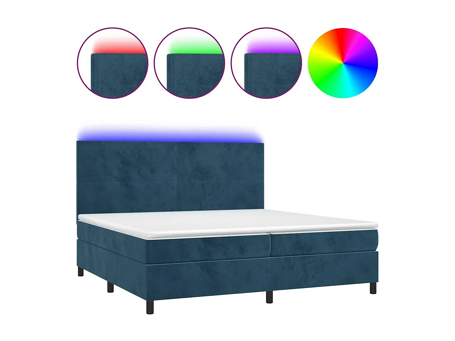 Letto a Molle con Materasso e LED Blu Scuro 200x200 cm
