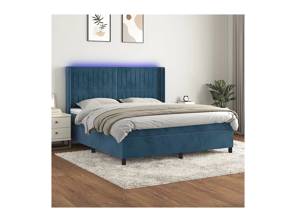 Sommier à lattes de lit matelas et LED Bleu foncé 160x200 cm
