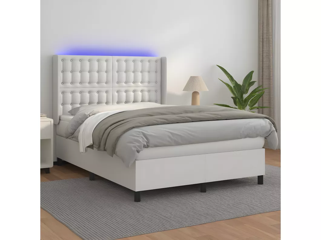 Kauf Unique Boxspringbett mit Matratze & LED Weiß 140x190 cm Kunstleder