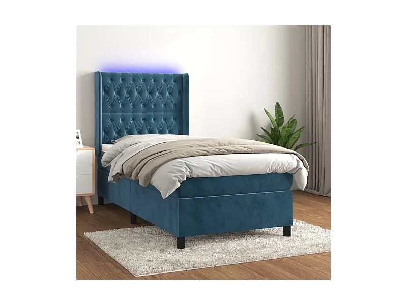 Boxspringbett mit Matratze & LED Dunkelblau 100x200 cm Samt