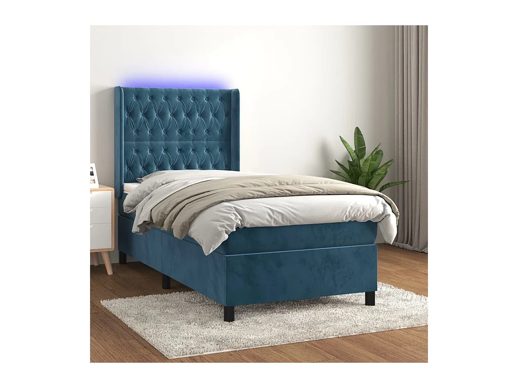 Sommier à lattes de lit matelas et LED Bleu foncé 100x200 cm